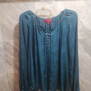 Jennifer Lopez Blue Green Long Sleeve Women's Dress Shirt, Size Large